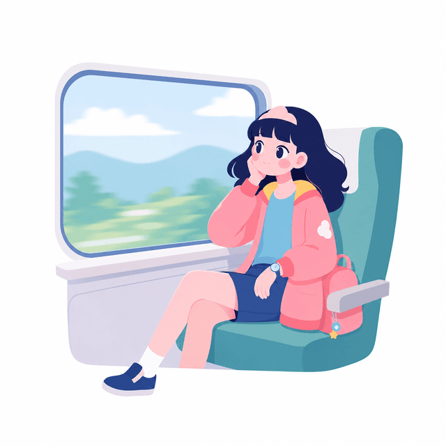 Girl on a train, relaxed and on time